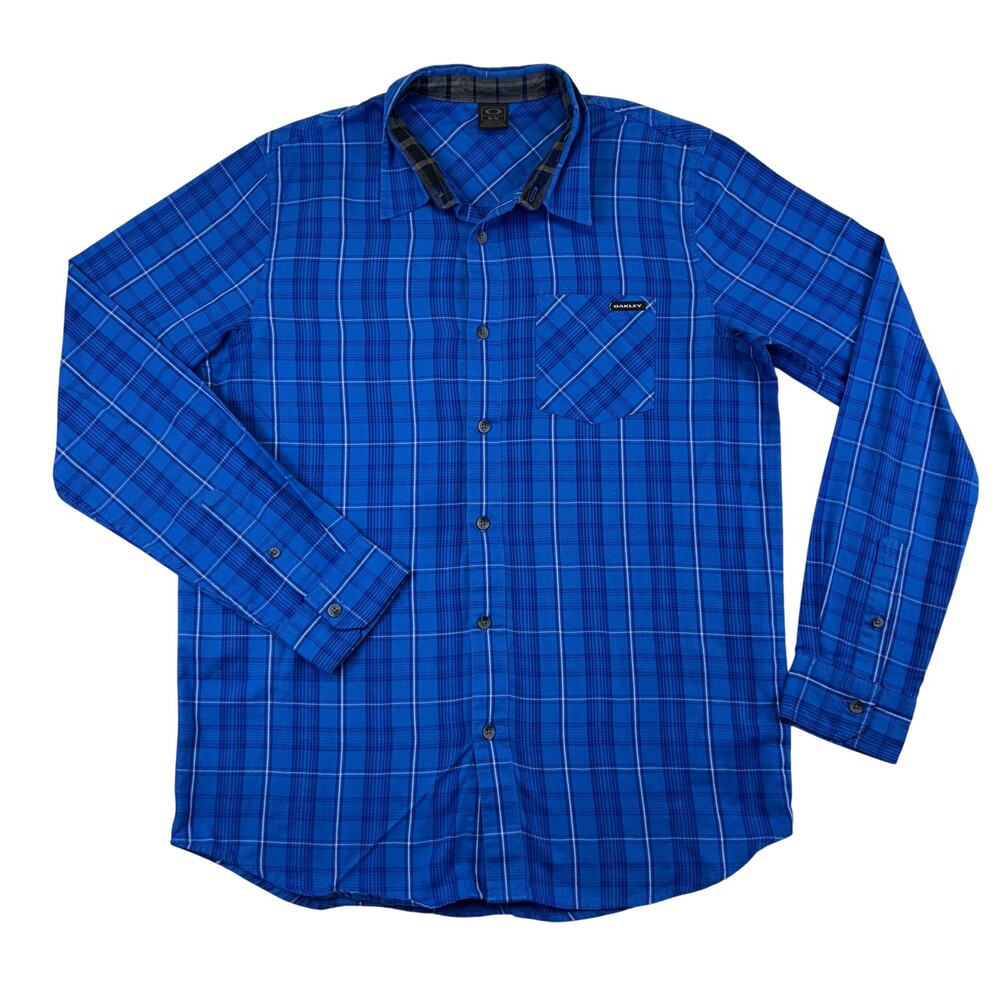 Oakley Shirt Mens Medium Blue Plaid Long Sleeve Button Up Outdoor Casual